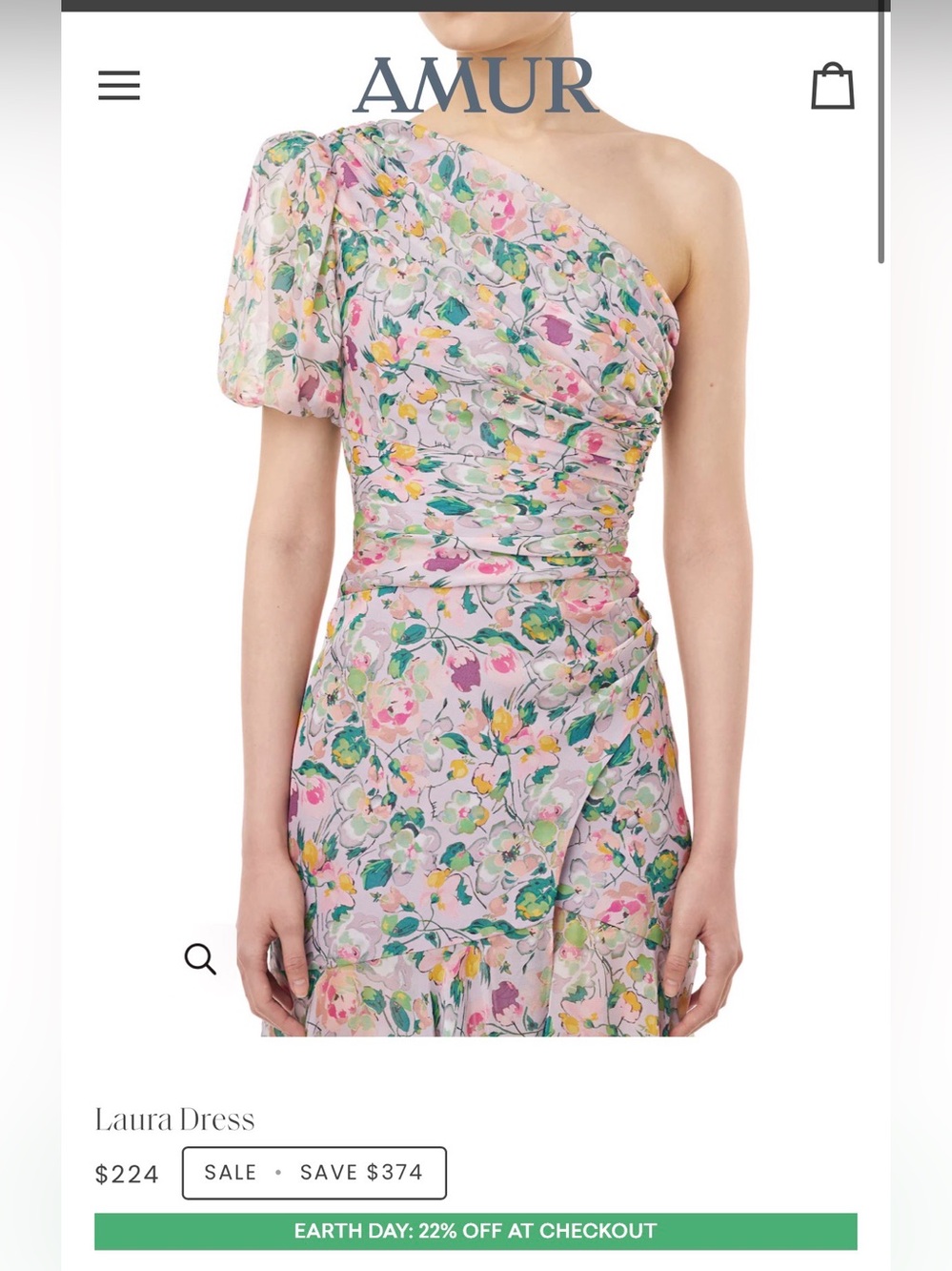 ‼️SOLD‼️ AMUR One-Shoulder Floral Midi Dress in Pink and Green